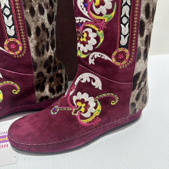 ETRO Women 7 Suede Embroidered Floral Art OTK Over The Knee Boots NIB $2,590 - Picture 3 of 13